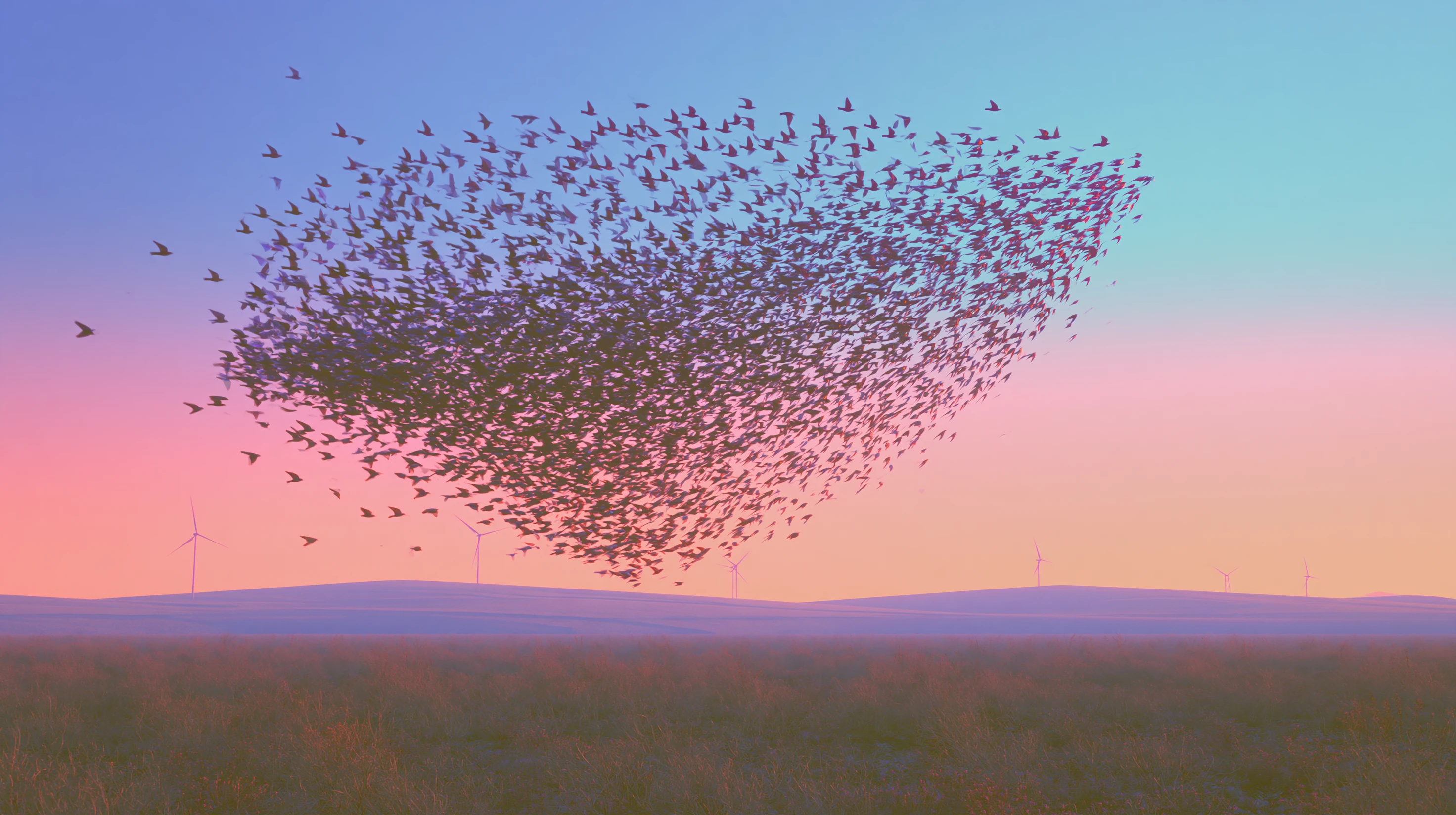 The Murmur dashboard orchestrating a fleet of cloud coding agents over a starling flock